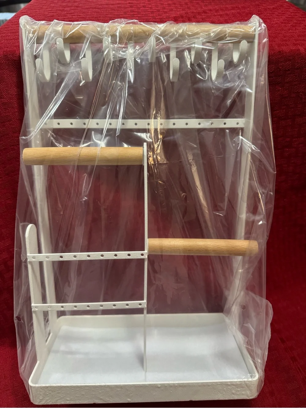 White and Natural Wood Jewelry Organizer Rack